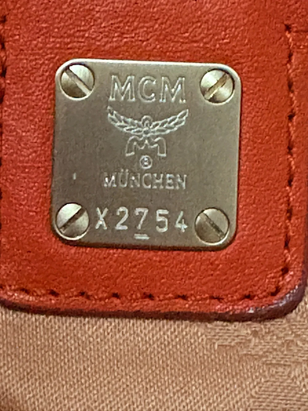 MCM Orange Embossed Leather Convertible Two-Way Handbag Shoulder Bag